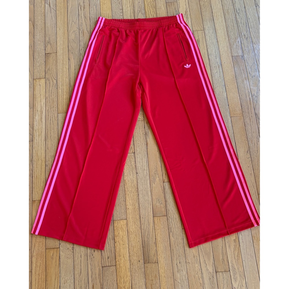 Adidas Adicolor Pants Firebird Track Wide Leg Loose 3 Stripe XL Red Pink Womens